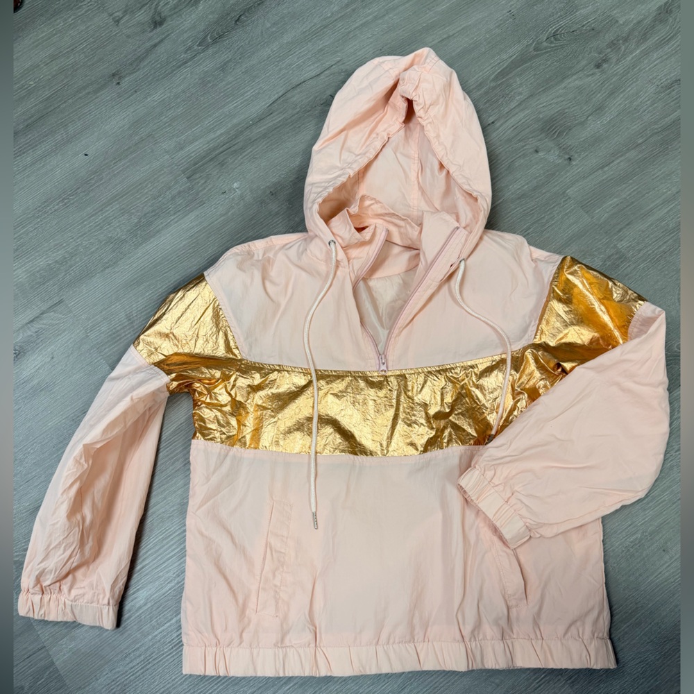 Pink and Gold Hooded Wind breaker Jacket